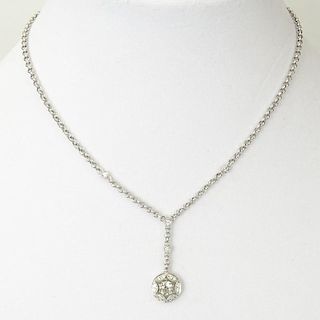 Lady's Approx. .80 Carat European Cut Diamond and 18 Karat White Gold Pendant Necklace.