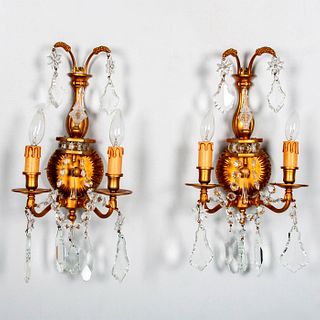 Pair of French Copper Alloy Candelabra Wall Sconces