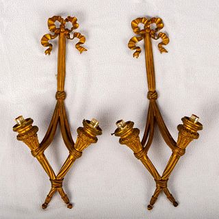 Pair of French Neoclassical Bronze Ormolu Wall Sconces