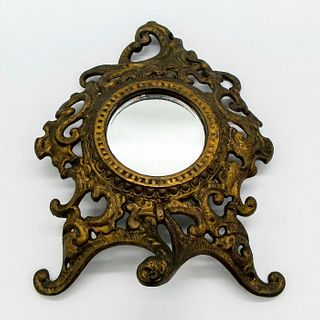 Vintage Small Round Cast Metal Mirror