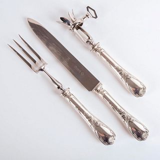 3pc Christofle Marly Pattern Silver-Plated Carving Set
