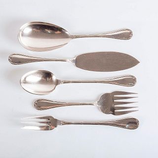 5pc Christofle Rubans Pattern Serving Spoon and Fork