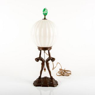 Art Deco Double Nude Lady Lamp with Spherical Glass Shade