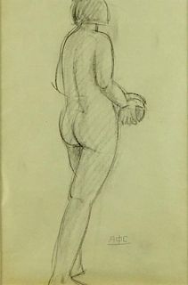 Antonina F. Sofronova, Russian (1892-1966) Pencil on paper "Female Nude Study" Bears Cyrillic monogram.