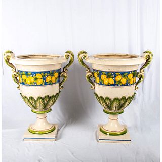 Pair of Large Italian Ceramic Planters by Cecarelli