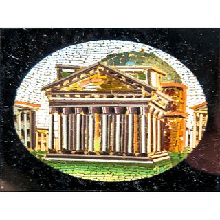 Antique Micro Mosaic Oval Plaque, Pantheon