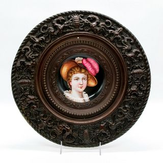 Antique Brass Framed Porcelain Portrait Plate