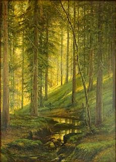 Antique Russian Oil on Canvas "Wooded Landscape" Bears signature I. Shishkin.