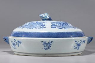 Large Antique Chinese Blue & White Warming Dish