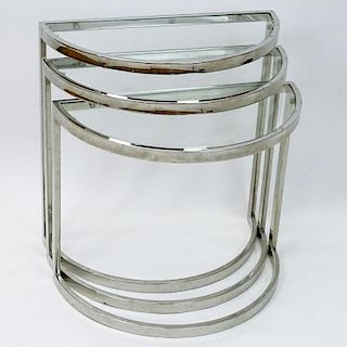 Set of Three (3) Pace Collection Glass and Chrome Nesting Tables.