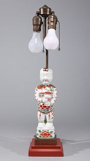 Chinese Famille Enameled Porcelain Figure mounted as Lamp