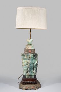 Large Chinese Carved Fluorite Vase mounted as Lamp