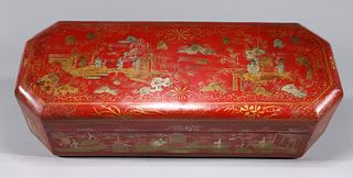 Large Chinese Red Gilt Lacquer Box