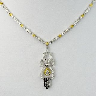 Lady's Art Deco style Diamond and 18 Karat White and Yellow Gold Pendant Necklace