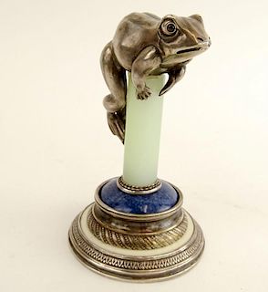 Antique Russian Silver, Jade, Lapis and Ivory Paperweight.