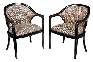 Pair Modern Vienna Secession Style Ebonized Armchairs