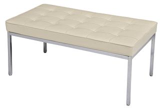Knoll White Leather Upholstered Chrome Bench