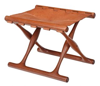Poul Hundevad Mid Century Wood Leather Folding Chair