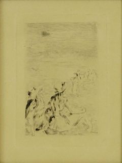 after: Pierre-Auguste Renoir, French (1841-1919) Drypoint Etching "Sur la plage, à Berneval".