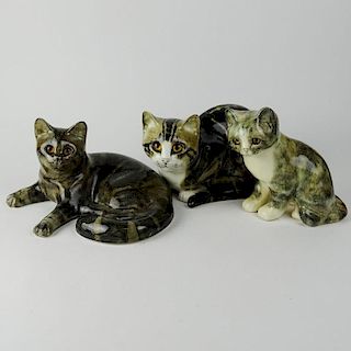 Three (3) Ceramic Winstanley Cats by Mike Hinton with Glass Eyes.
