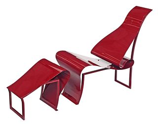 Vivian Beer Ruffles Lounge Chair and Matching Stool