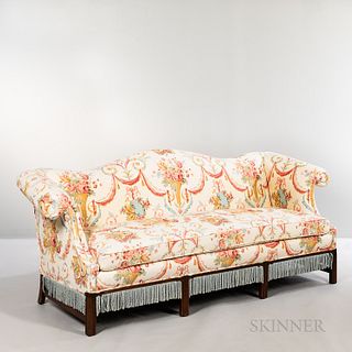 Chippendale-style Mahogany and Upholstered Camelback Sofa