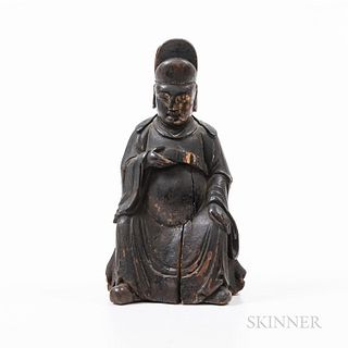 Small Carved Wood Statue of an Official