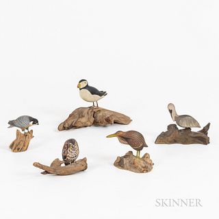 Five Miniature Carved and Painted Birds