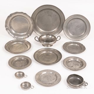 Thirteen Pieces of Pewter Table Items