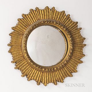 Gilt Wooden Sunburst Convex Mirror