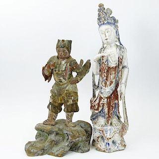 Lot of 2 Chinese Polychromed Carved Wood Figures.