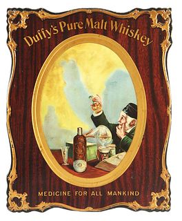 TIN OVER CARDBOARD DUFFY'S PURE MALT WHISKEY LITHOGRAPH.