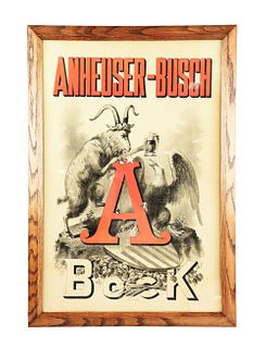 NICELY FRAMED ANHEISER-BUSCH BOCK BEER ADVERTISEMENT.