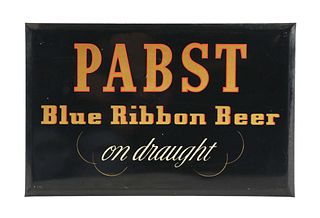 CELLULOID OVER CARDBOARD PABST BLUE RIBBON BEER ON DRAFT SIGN.