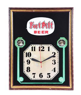 FORT PITT BEER LIGHT-UP SIGN AND CLOCK.