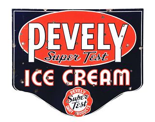 DOUBLE-SIDED PORCELAIN PEVELY ICE CREAM HANGING SIGN.