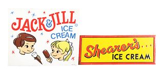 LOT OF 2: SHEARER'S AND JACK & JILL ICE CREAM SIGNS.
