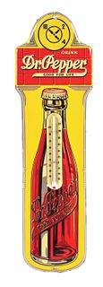 BEAUTIFUL DR PEPPER EMBOSSED TIN THERMOMETER.