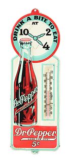 DR PEPPER EMBOSSED TIN THERMOMETER.