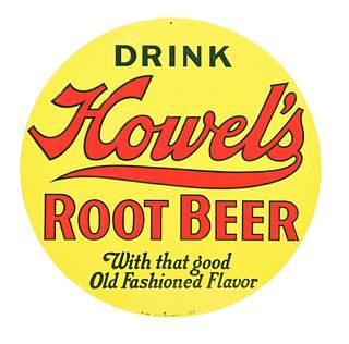 SINGLE-SIDED EMBOSSED TIN HOWEL'S ROOT BEER SIGN.