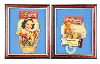 LOT OF 2: CARDBOARD LITHOGRAPH DR. PEPPER BOTTLE TOPPERS.