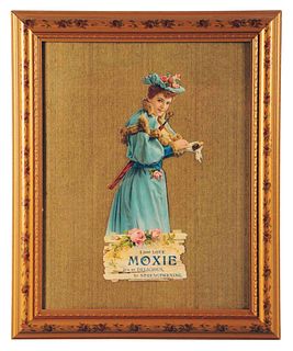 1890'S MOXIE FRAMED CARDBOARD CUTOUT. 