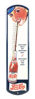 PEPSI-COLA PAINTED TIN THERMOMETER.