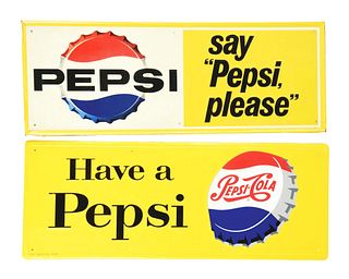 LOT OF 2: EMBOSSED TIN PEPSI SIGNS.