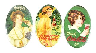 LOT OF 3: COCA-COLA CELLULOID POCKET MIRRORS.