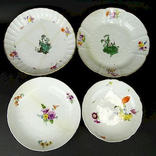 Lot of Four (4) Antique Meissen Hand Painted Porcelain Serving Dishes.