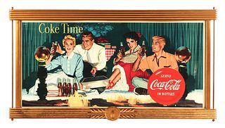 DOUBLE-SIDED COCA-COLA CARDBOARD LITHOGRAPH IN ORIGINAL KAY DISPLAYS FRAME.