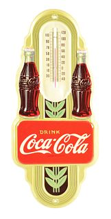  EMBOSSED PAINTED TIN LITHOGRAPH COCA-COLA THERMOMETER.