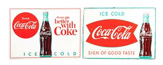 LOT OF 2: PAINTED TIN COCA-COLA SIGNS.