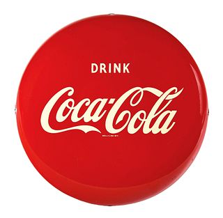 DRINK COCA-COLA 12” AM SIGN COMPANY TIN BUTTON.